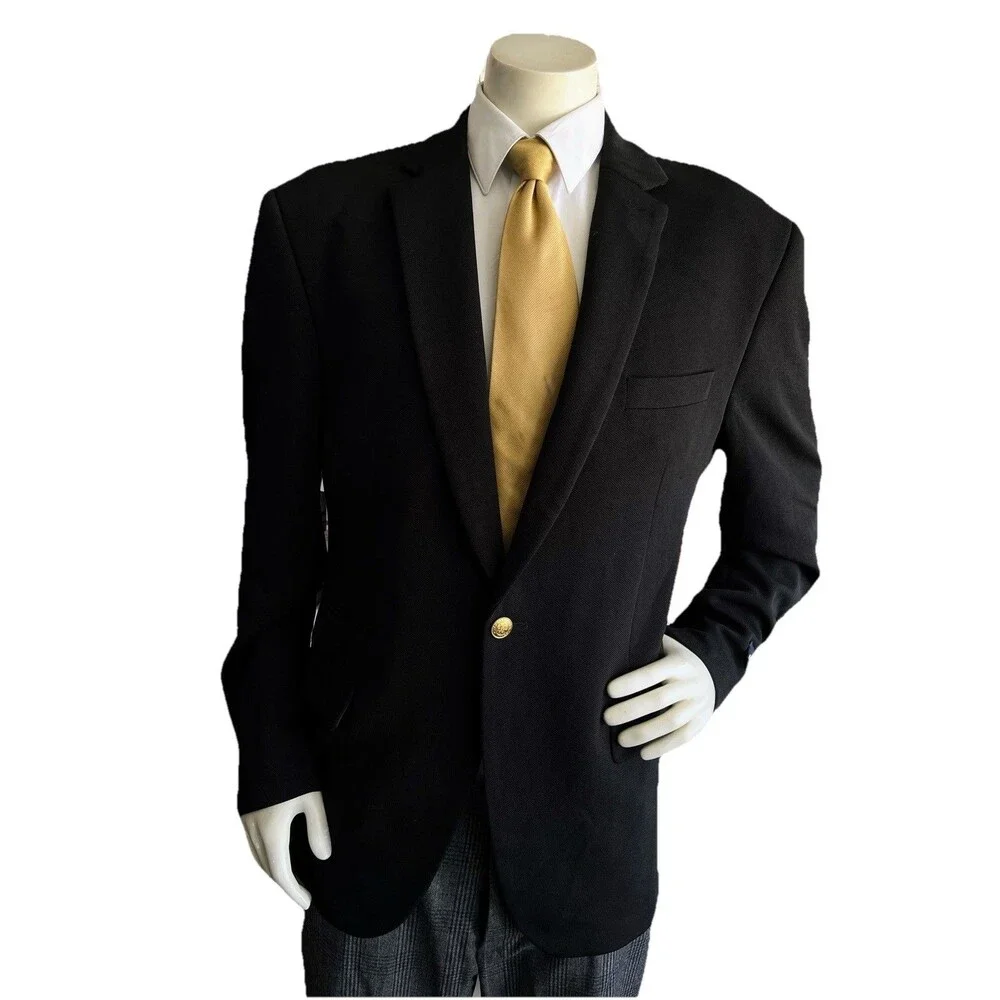 New Barabas Men Blazer 46R Formal Dinner Jacket Gold Buttons Slim Fit Black
